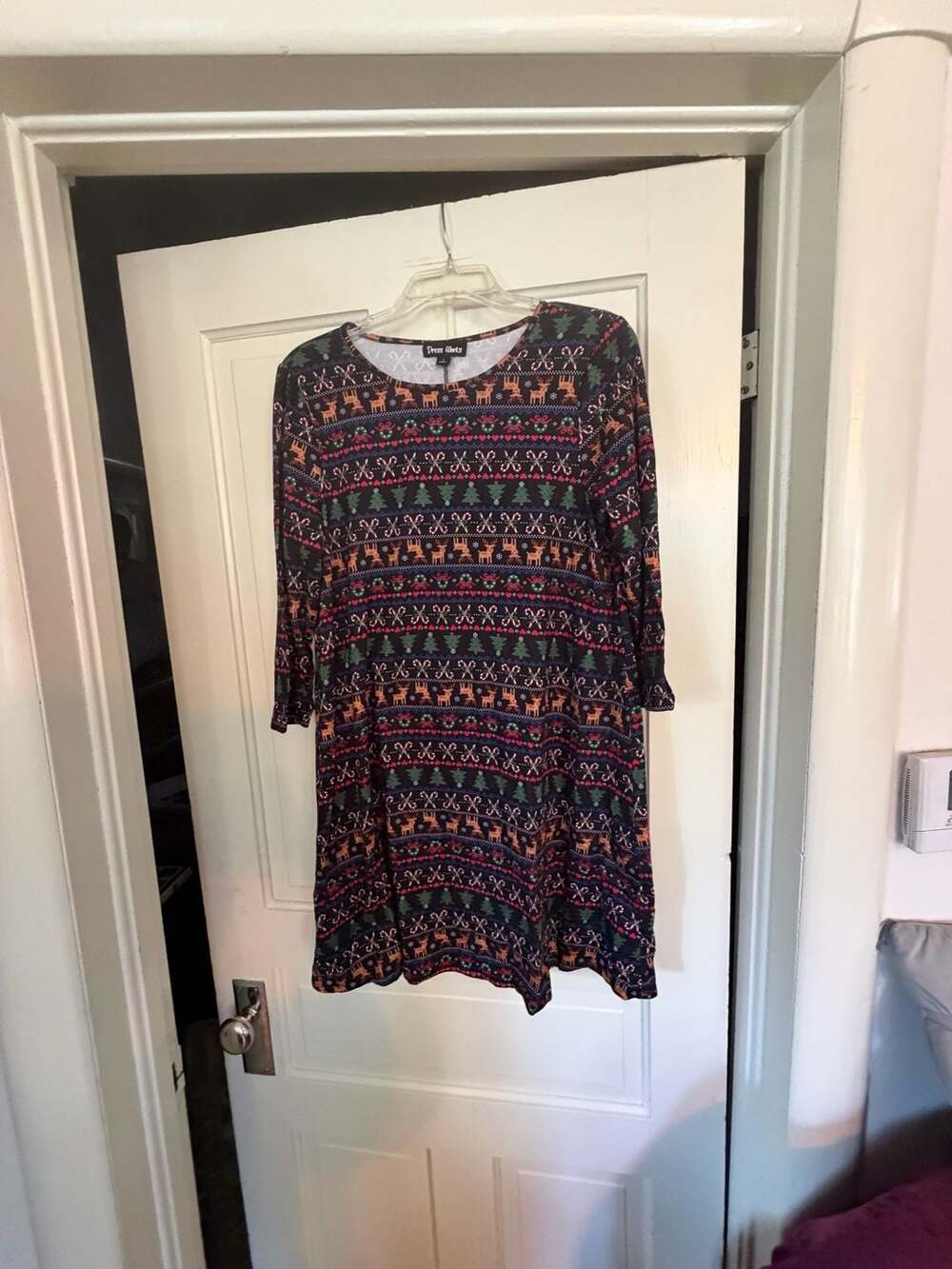 Dress Works Women's Holiday Print Long Sleeve Swing Dress, Size Small
